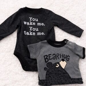 Black and Gray Baby Onesie and T-Shirt Set
